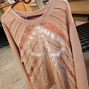 Anthropologie Embellished Sweatshirt – Ribbon, Lace & Beads – 2X – NWT